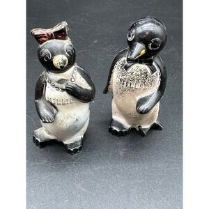Vintage‎ Plastic Penguin Salt And Pepper Shakers Willie Millie Black White Set